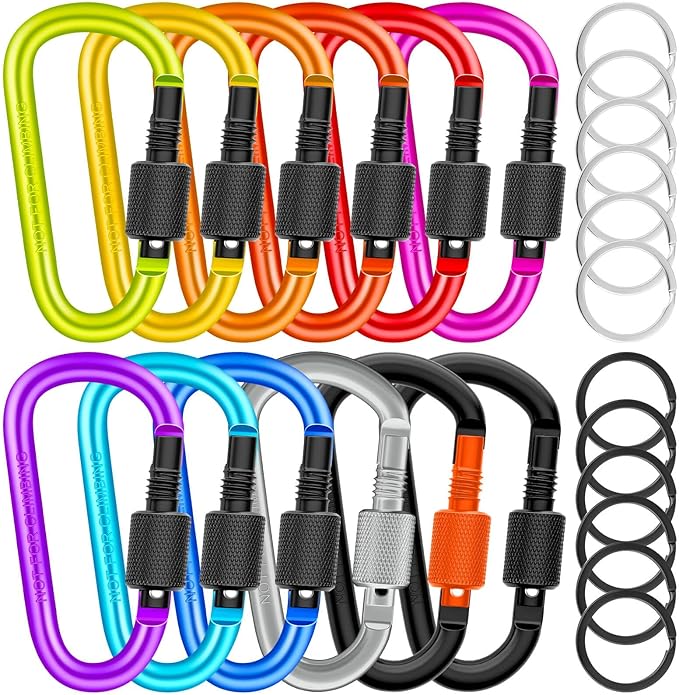 Cridoz Locking Carabiner D Ring Clips with Flat Key Ring