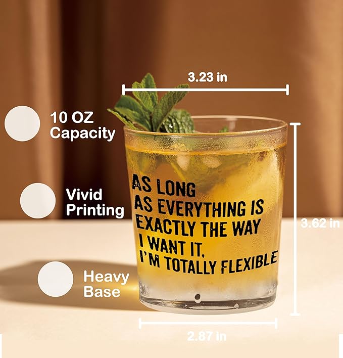 Nogrit Funny Whiskey Glasses 10 oz, Sarcastic Gifts for Women Men, Funny As Long As Everything Is Exactly the Way I Want It Old Fashioned Rocks Glasses for Drinking Cocktail Scotch Vodka Tequila Rum