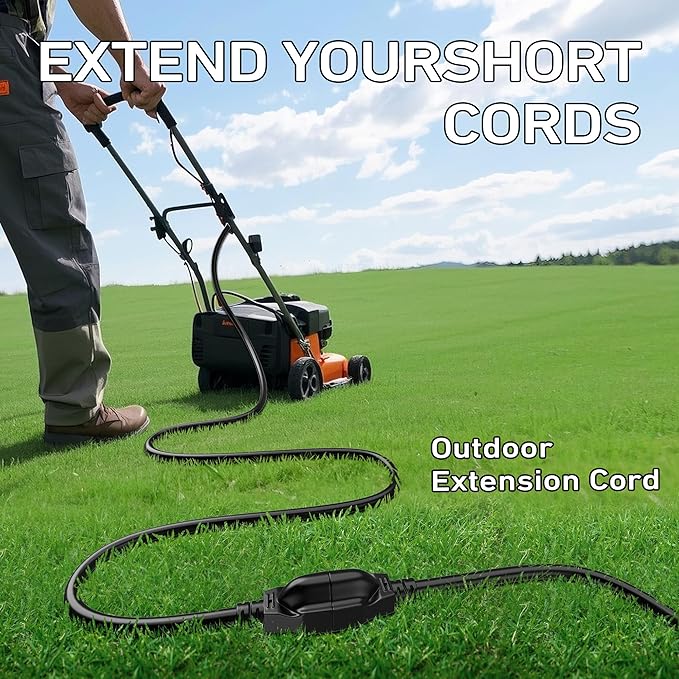 LUCKY TL Indoor Outdoor Extension Cord, 14/3 Gauge Black Long Extension Cord 25ft, Waterproof Flexible Case, Made of Pure Copper, 15A 1875W 16AWG SJTW, 3 Prong Heavy Duty Wire, ETL