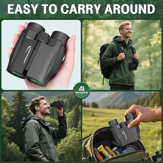 Aurosports 12x32 Compact Binoculars for Adults - Small Binoculars with FMC Lens & BAK4 Prism - Wide 273ft/1000yds Field of View - Easy Focus Binos for Bird Watching Traveling Gifts for Men Women