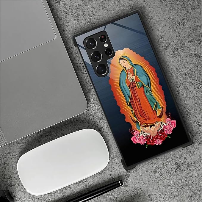 for Samsung Galaxy S22 Ultra Case, Red Virgen Guadalupe Pattern Graphic Design Girl Boy Soft Silicone Hard Acrylic Shock Protection for Samsung Galaxy S22 Ultra