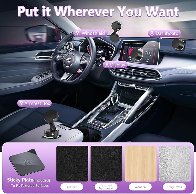 Vacuum Magnetic Phone Holder,Foldable Magnetic Suction Phone Mount,360° Rotation Car Phone Holder,Cell Phones Car Accessories,Hands-Free Phone Holders Suitable to Mirror,Gym,Kitchen (Black)