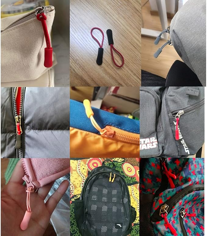 Upgraded 20PCS Premium Black Zipper Pulls - Replacement Zipper Tab Tags Cord Extension Fixer for Luggage, Backpacks, Jackets, Purses, Handbags