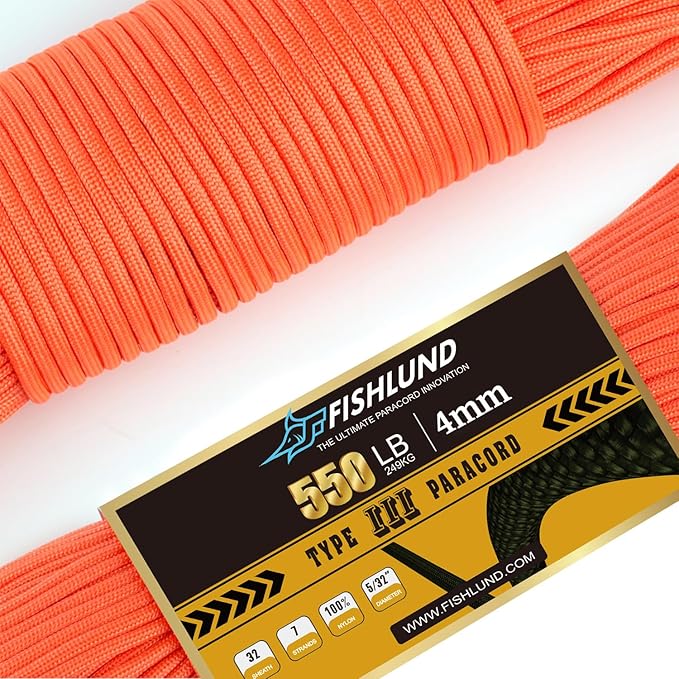 Paracord 550 lb, 7 Strand Paracord Rope 100ft 4mm, Nylon Parachute Cord for Camping, Neon Orange