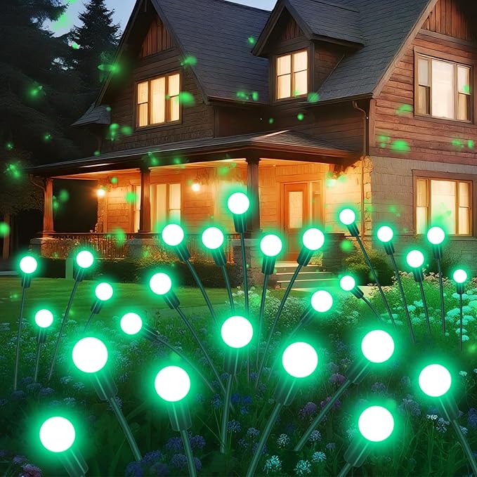 Slyuexu Solar Garden Lights Outdoor Waterproof, 2 Pack 16 LED Swaying Firefly Lights Outdoor Decor Light for Pathway Party Christmas Decoration, Unique Gifts for Women, Green