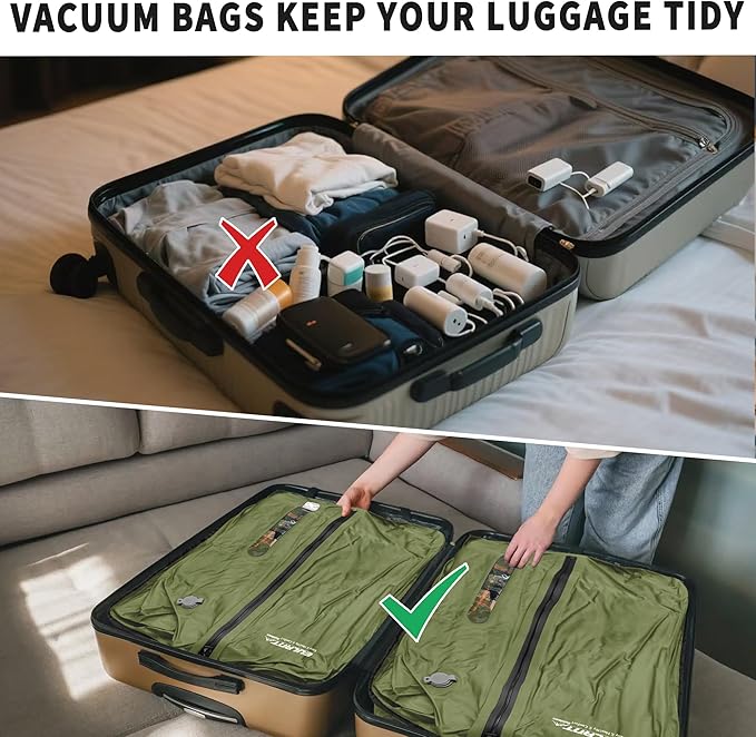Reusable Vacuum Bags for Travel With Pump,Professional Waterproof IPX8 Zipper Vacuum Compression Bag for Suitcases Backpack,Space Saver Bags Packing Organizers for Clothing Packing(3 Pack,Green)