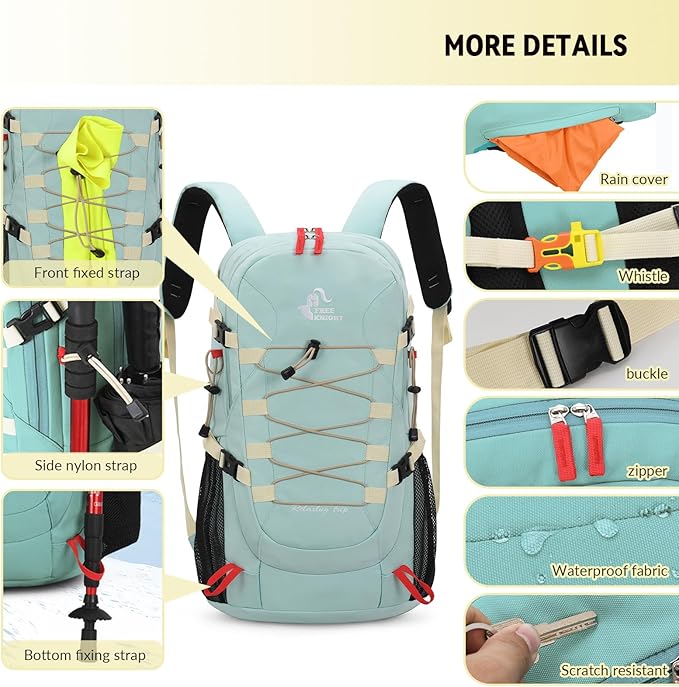 Bseash 40L Waterproof Hiking Backpack with Rain Cover, Outdoor Sport Travel Bag Daypack for Camping Climbing Skiing Cycling (Violet)