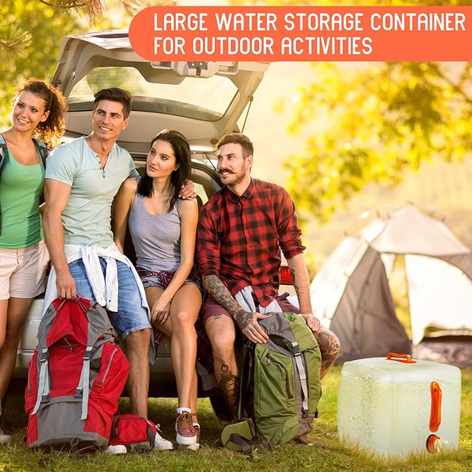 Reallnaive 3 Pack Collapsible Water Container with Spigot, Foldable Camping Water Container Portable Camping Storage Carrier Jug for Outdoors Hiking Emergency Kit Backpack(5.3 Gallon,Orange,3 Pcs)