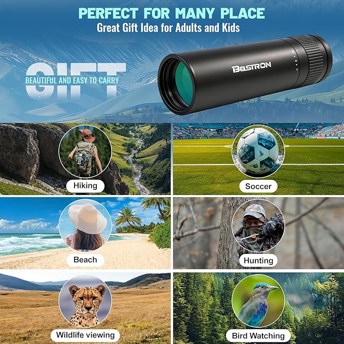 10x32 HD Monocular Telescope for Adults High Powered, Metal Cover Waterproof Fogproof Prism FMC Coated Optic Mini Monocular Poctable Handheld Telescope with Phone Adapter for Concert,Matches,Hiking