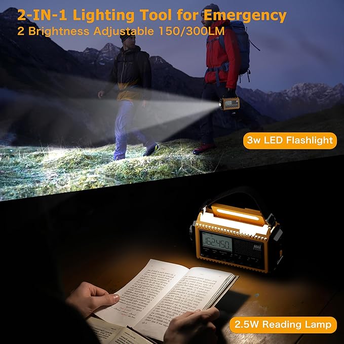 Eoxsmile Emergency Radio 12000mAh with NOAA Weather Alert - Solar/Crank/Battery Powered AM/FM/Shortwave Radio, USB-C Charger, Portable SOS Flashlight for Hurricane, Power Outage, Camping Survival Gear
