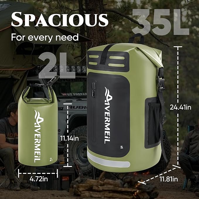 Waterproof Dry Bag with Waterproof Phone Case and small waterproof Bag Green