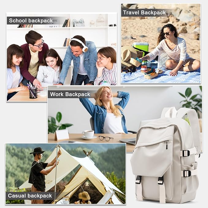 coowoz Lightweight School Bag Casual Daypack College Laptop Backpack for Men Women Water Resistant Travel Rucksack for Sports High School Middle Bookbag for girls（White）