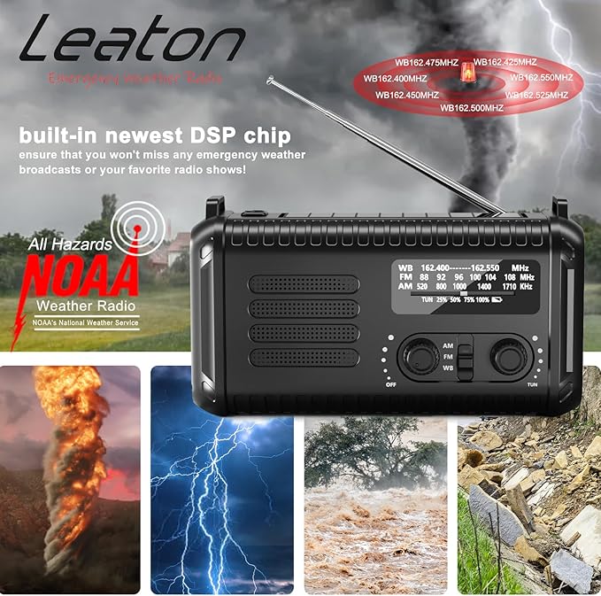 Emergency Hand Crank Weather Radio, Portable Solar Survival Radio with NOAA/AM/FM, 72000mWh/20000mAh Rechargeable Battery, Flashlight Reading Lamp, SOS Alarm Survival Kit for Hurricane,Power Outages