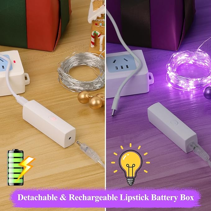Lakumu Rechargeable Fairy Lights Battery Operated, String Lights with Timer, Mini LED Twinkle Lights for Bedroom, Christmas Decorations, Wedding, Vine, Centerpiece Table Decor (5M/16FT Purple)