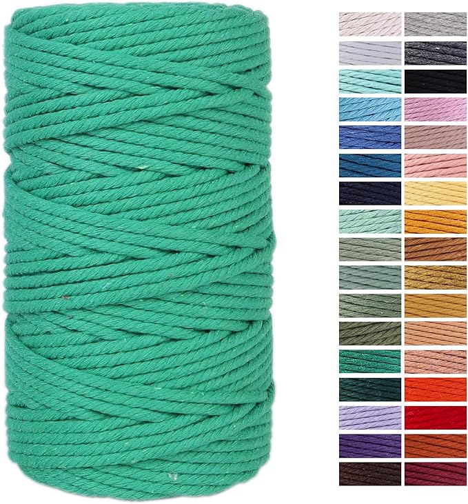 Green Macrame Cord 4mm x 109Yards,Colored Cotton Rope Craft Cord Colorful Cotton Cord Twine for Wall Hanging Plant Hangers Crafts Knitting Decorative Projects