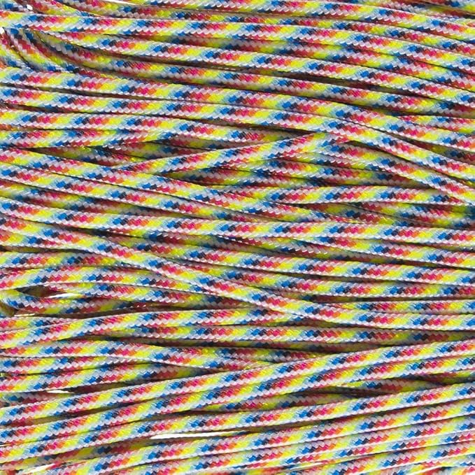 Paracord Planet 275lb Paracord – 3/32 Inch (2.38 mm) Nylon Crafting Cord with 5 Strand Inner Core – Light Stripes (1000 ft)