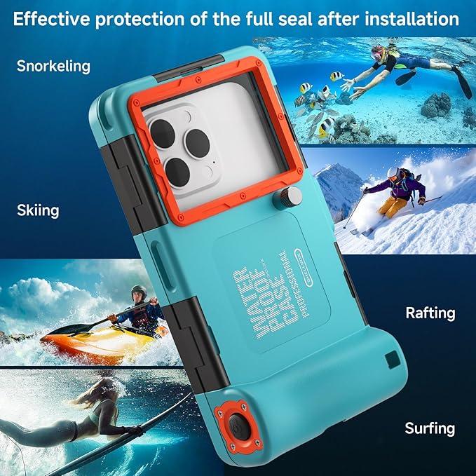 Underwater Phone Case for Snorkeling, [50ft/15M] Professional Deep Diving Waterproof Phone Case for iPhone 17-7 Pro/Pro Max/Plus/Mini, 16/17E, SE 2/3, Galaxy S10-S25 Plus/Ultra, A21-A56 [Blue]