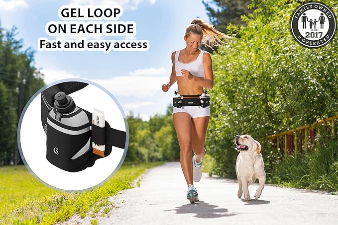 Q-RUN Hydration Running Belt with 2 x 10oz Water Bottles, No Bounce Adjustable Waist Belt for Men & Women, Marathon Running Gear