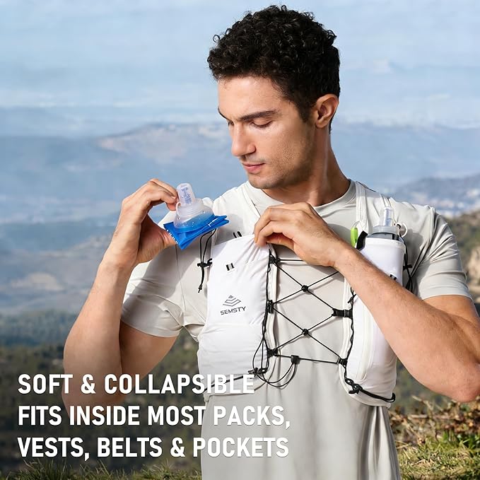 500ml Soft Flask, 2 Pack TPU Collapsible Soft Water Bottle for Hydration Pack & Running Vest, 17oz Compressible Flask Foldable Water Bottle for Running Hiking Cycling
