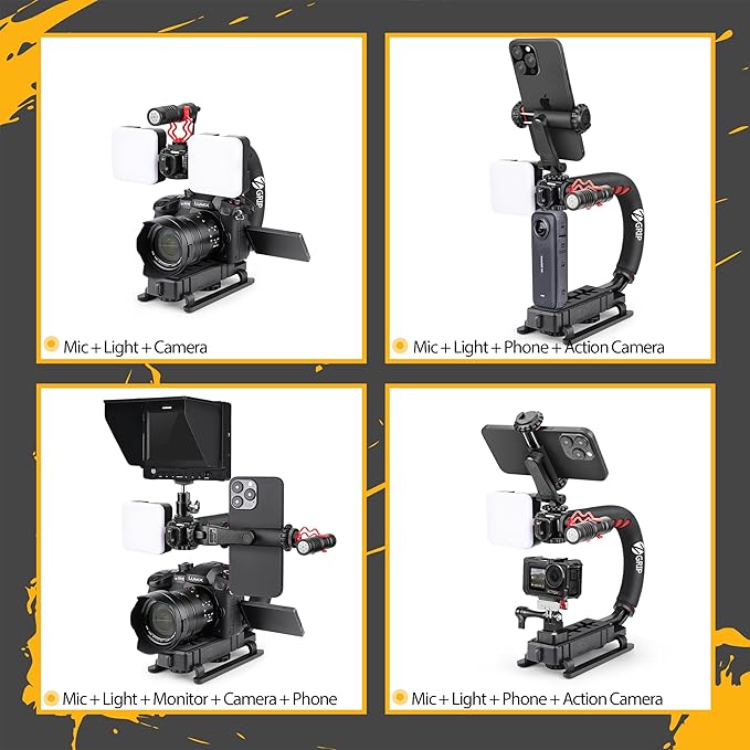 Zeadio Camera Stabilizer Kit, All-in-One Handheld Stabilizer with LED Video Light, Microphone, Phone Holder & Action Camera adaper, Fits for All Camera, DSLR, Action Camera and All Smartphones