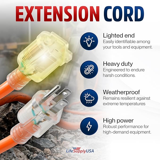 6ft Outdoor/Indoor Extension Cord 14/3 Gauge Heavy Duty 3 Prong SJTW, Waterproof, Flexible Cold-Resistant Long Power Cord,15A 125V 1875W, Orange by LifeSupplyUSA