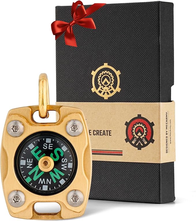 MecArmy Mini Titanium/Brass Compass, Waterproof IPX5 Pocket Compass for Hiking & Survival, Keychain & Necklace Gifts for Men & Women, Ideal Graduation & Outdoor Adventure Present