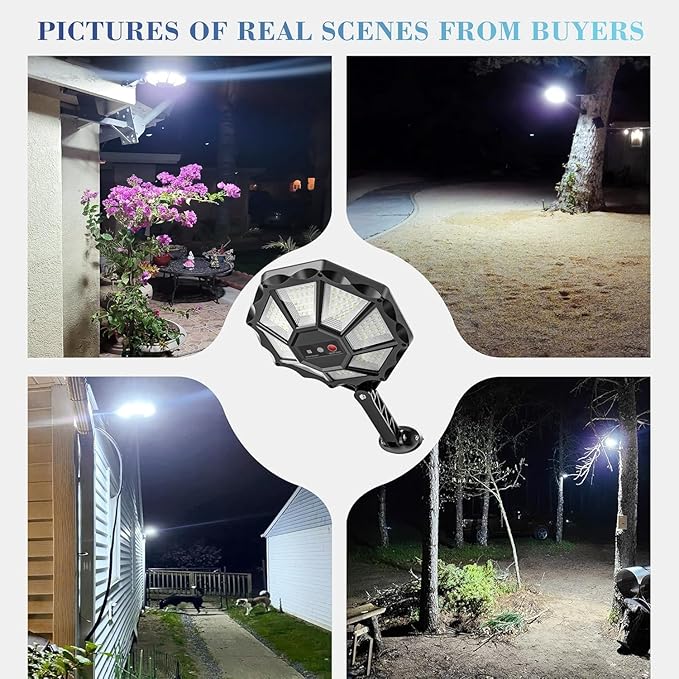 OKPRO Solar Lights Outdoor, 168LED 6500K Flood Light Dusk to Dawn, 8 Sides Solar Outdoor Lights with Motion Sensor, IP66 Waterproof Solar Street Lights Outdoor for Yard, Pools(2 Pack)