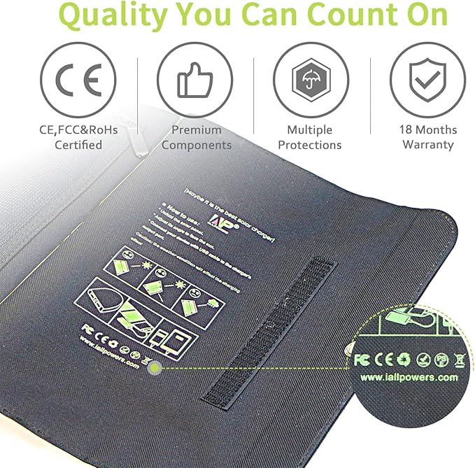 ALLPOWERS 21W 5V Foldable Solar Panel Charger, SP002 Solar Charging Kit with 3 USB Output & 2 USB Input, IP67 Waterproof Portable Solar Panel for Smartphone, Tablets, Outdoor, Camping, Hiking