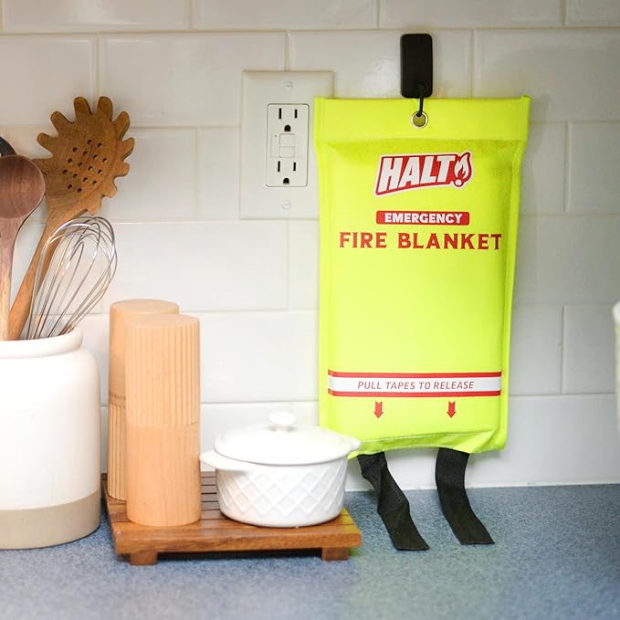 HALT! Home & Apartment Fire Defense Kit – Includes x2 10oz Fire Fighting Foam Sprays, Emergency Fire Blanket, Large Fireproof Document Bag, Small Waterproof Travel Fire Safety Bundle