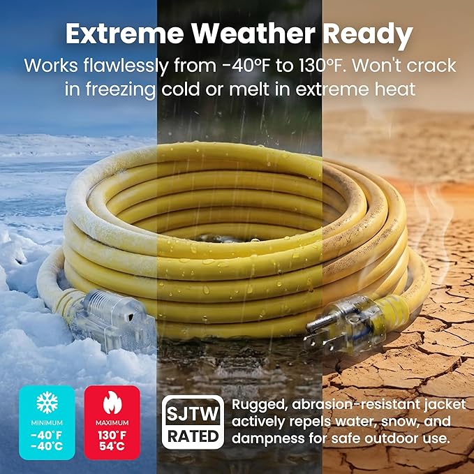 GEARit 100 Ft Extension Cords 14/3 Gauge Outdoor/Indoor SJTW 14 AWG 3 Prong Heavy Duty Power Cable 13A 125V 1625W for Lawn, Garden, Appliances Yellow