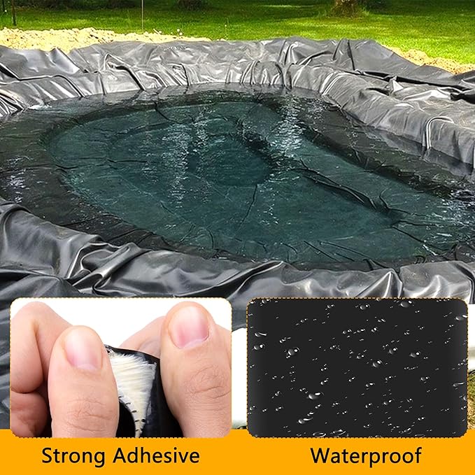 Adnee 2 Pcs Pond Liner Repair Patch-8 x 8 Inches Self-Adhesive EPDM Liner Repair Patch Kit-Thickened Rubber Pond Liner Seam for EPDM Garden Pond Patch Cover Liner Repair