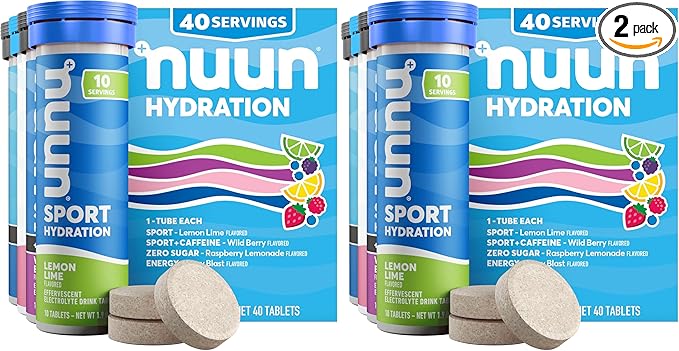 Nuun Hydration Electrolyte Tablets - Sodium, Potassium, Chloride, Calcium, Magnesium, 1g & 0g Sugar Drink Mix Vegan,Gluten Free, Non-GMO Complete Pack, Mixed Flavors,40 Count(Pack of 2)