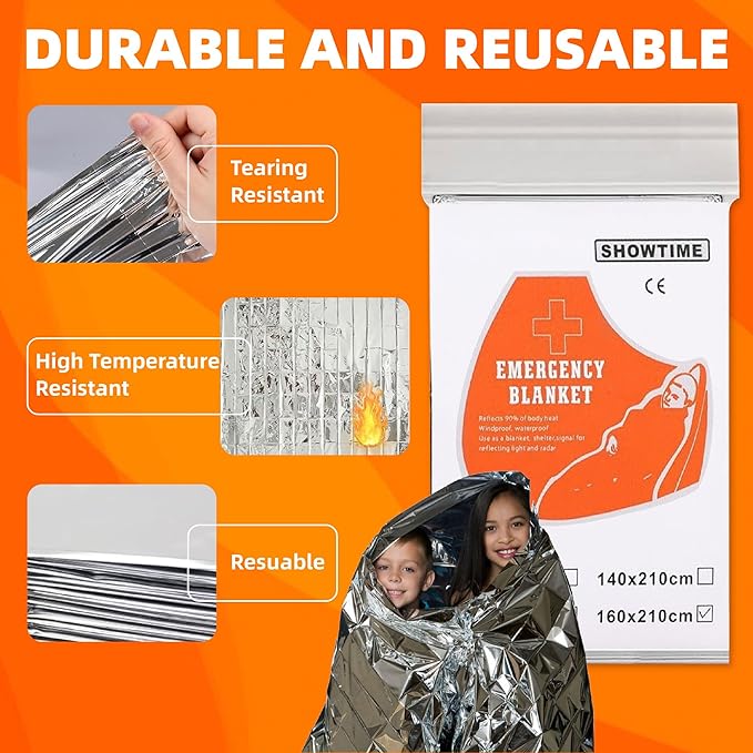6 Pack Emergency Thermal Blankets for Survival, 82.67”x62.99” Extra Large Mylar Space Blankets, Waterproof & Windproof for Outdoor Camping, Hiking, Survival Kit, First Aid, Car Emergency