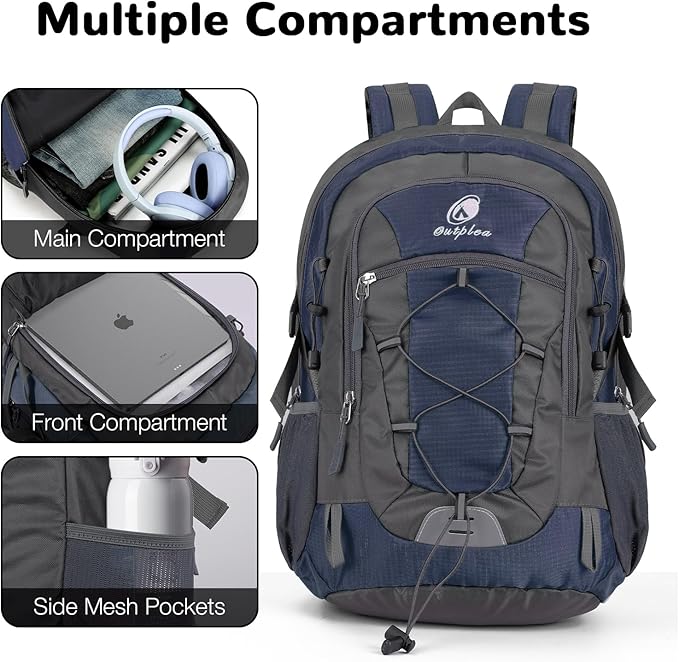 25L Small Hiking Backpack with Chest Strap for Men Women, Waterproof Travel Backpack Day Pack, Lightweight Padded Hiking Daypacks for Camping Traveling Outdoor Sports, Blue