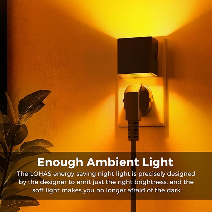L LOHAS LED Night Light,Night Lights Plug into Wall,[2-Pack] Dimmable Night Light with Light Sensor,1800K Amber Light,Modern Nightlight for Bathroom Hallway Kitchen