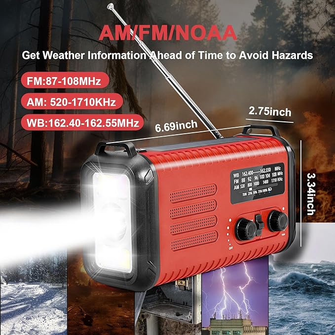 Emergency Hand Crank Solar Radio 20000mAh with Clear Signal, AM FM NOAA Weather Radio Battery Operated with 2-Mode LED Flashlight Cell Phone Charger Dual Outputs SOS for Emergencies