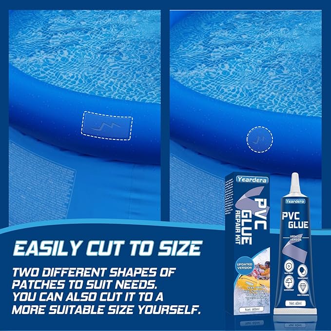 Yeardera Air Mattress Patch Kit, Waterproof Vinyl Repair Kit, High Strength PVC Adhesive for Inflatables, PVC Boats, Vinyl Glue (60ml/1 Pack)