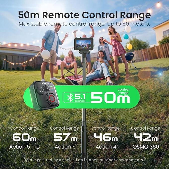 YDW Bluetooth Remote Control for DJI Osmo Action 6/Osmo Action 5 Pro/Action 4/DJI OSM0 360 Cameras, Wireless 50M Remote Control Range Smart Action Accessories