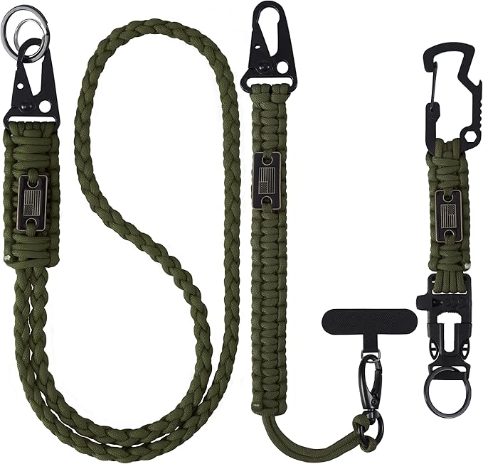 Heavy Duty Braided Paracord Lanyard for ID Badges,EDC Tether for Phone,Tactical 550 Paracord Keychain with USA Flag