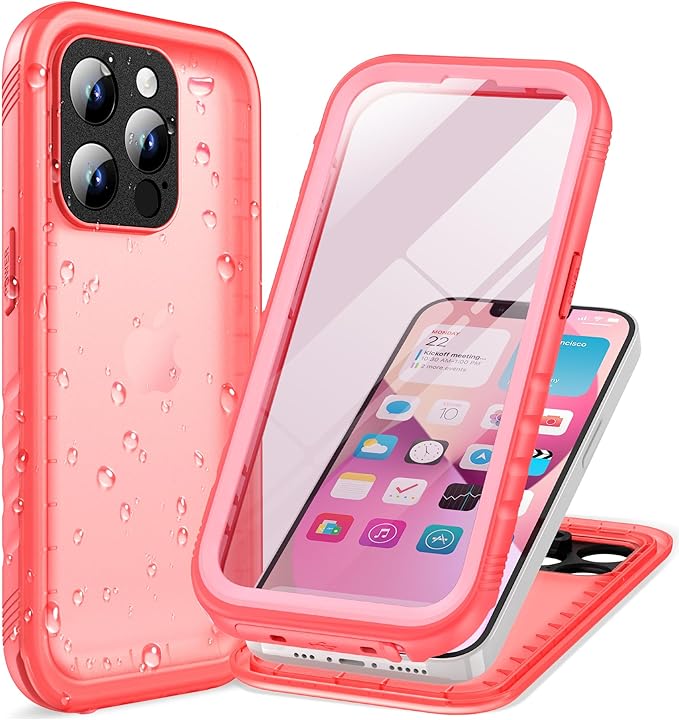 Cozycase for iPhone 15 Pro Max Waterproof Shockproof Dustproof Case - Heavy Duty/360 Full Body/Military Grade/Protective/Rugged 【8FT Drop Proof】 Built in Screen/Camera Protector with Lanyard Pink