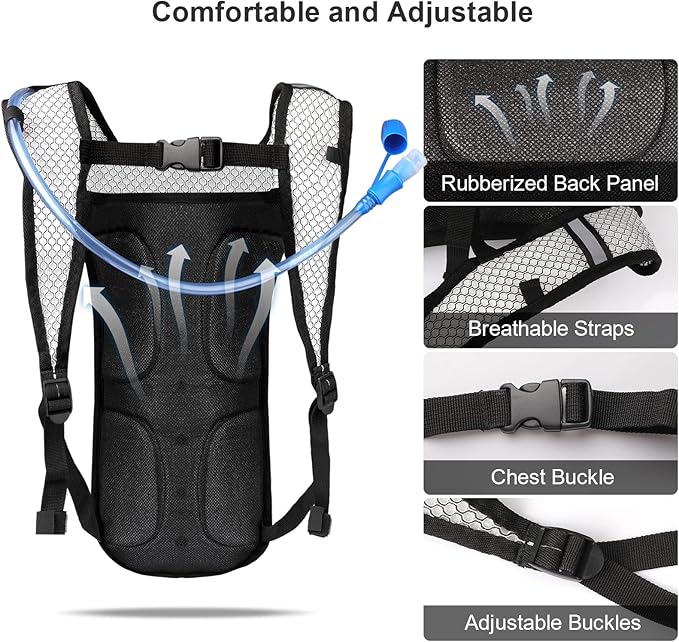 Neboic 2Pack Hydration Backpack Pack with 2L Hydration Bladder - Lightweight Water Backpack Keeps Water Cool up to 4 Hours with Big Storage for Kids Women Men Hiking Cycling Camping Music Festival