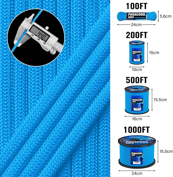 1200 Paracord Rope - 4.4mm 14 Strand Nylon Parachute Spool para Cord Lanyard for Outdoor Camping Survival Utility Tent Crafting DIY Projects Fishing Clothsline Bracelet - Blue 100FT