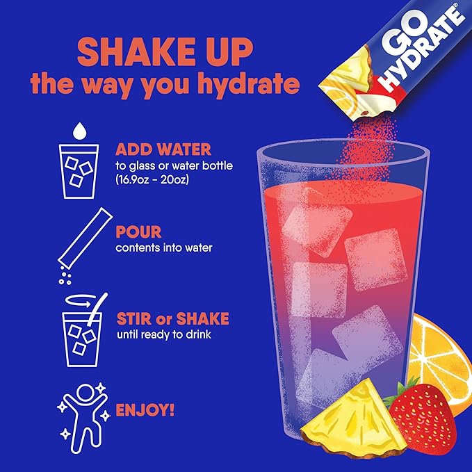 GoHydrate Instant Hydration Powder Packets - Low Sodium Electrolytes Drink Mix - Natural Hydration Support, Sugar Free Electrolyte Flavored Powder Drink with Vitamin D, 30 Packs, Fruit Punch
