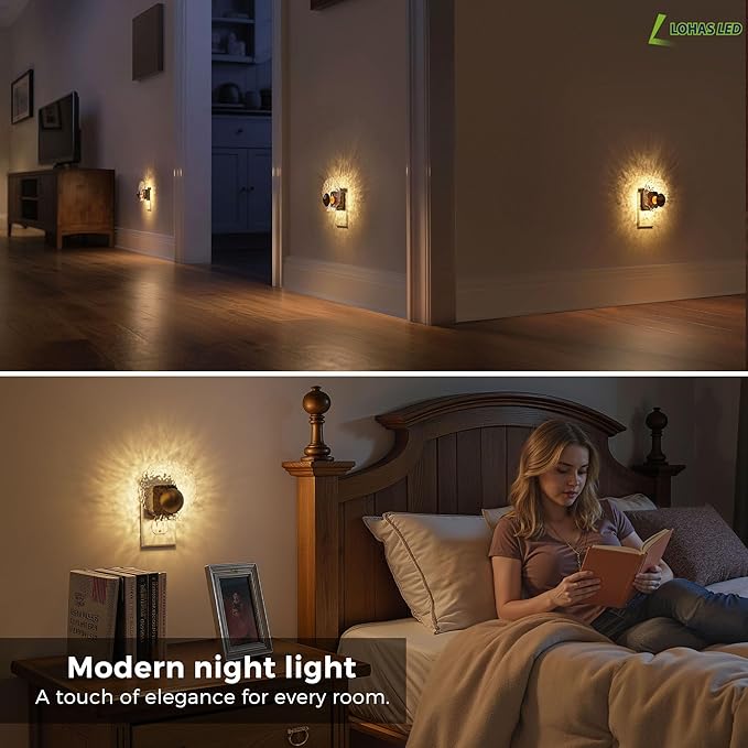 L LOHAS LED Shell Night Light, 2 Pack, Night Lights Plug into Wall, Dimmable Nightlights Plug in with Light Sensor, 0-100LM, 3000K Soft White, LED Nightlights for Hallway Bedroom Stairway
