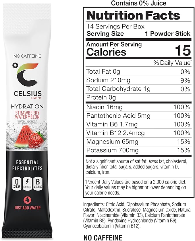 CELSIUS Hydration™ Strawberry Watermelon, Sugar Free Electrolyte Hydration Drink Mix (Pack of 14)