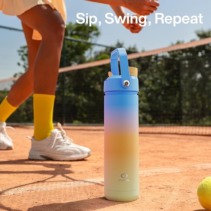 ENCOOL Insulated Water Bottle with Straw Stainless Steel Water Bottle, Leak-Proof, BPA-Free, Double Wall Vacuum Keeps Cold for 24 Hours for Sports, Travel, School (32 oz, Sunny Breeze)