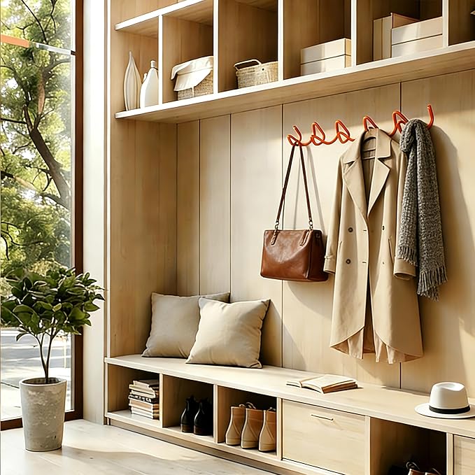Orange Wall Mounted Coat Rack, Decoration Wave Shaped Wall Hooks, Multi-Purpose Hooks for Coat, Hat, Bag, Umbrella, Heavy-Duty Metal Rail for Bedrooms, Living Rooms, Bathrooms(19.69" x 2.56")