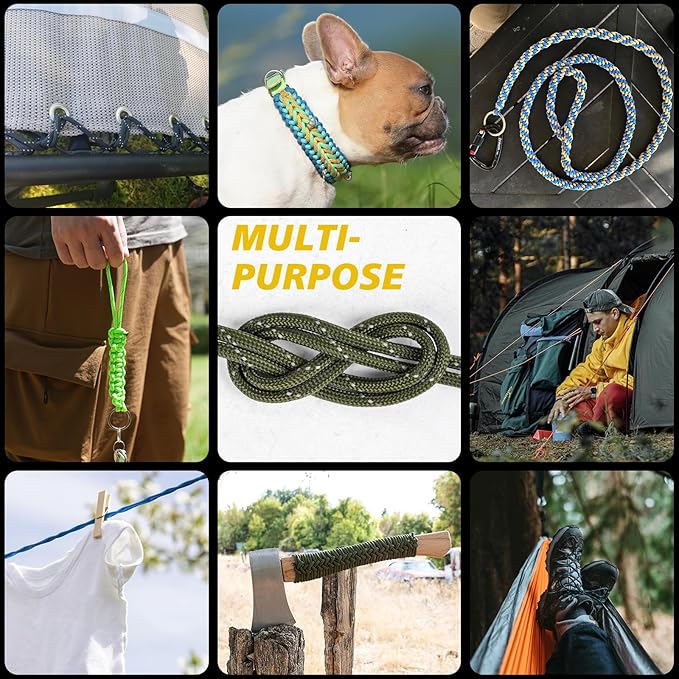 X XBEN Paracord Reflective 1000lb, 50/100/200/500/1000ft 4mm, 13 Strand Parachute Cord, Tactical Paracord Rope for Camping, Fishing, Clothesline, Hammock, Tent & Survival Bracelet, Forest Camo