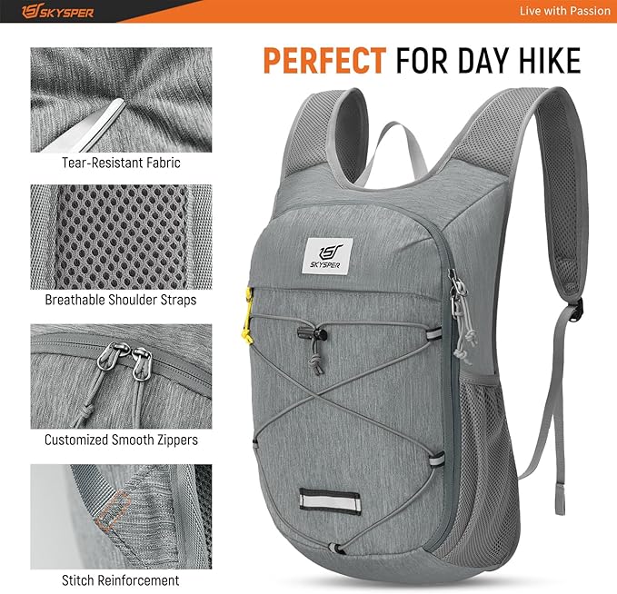 SKYSPER Foldable Hiking Backpack - 10L/15L Small Lightweight Daypack Breathable Travel Backpacks