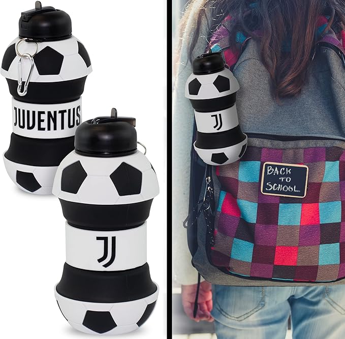 Maccabi ART Juventus Clip-On Collapsible 1 Liter, 34 oz. size BPA-Free Silicone Soccer Large Water Bottle